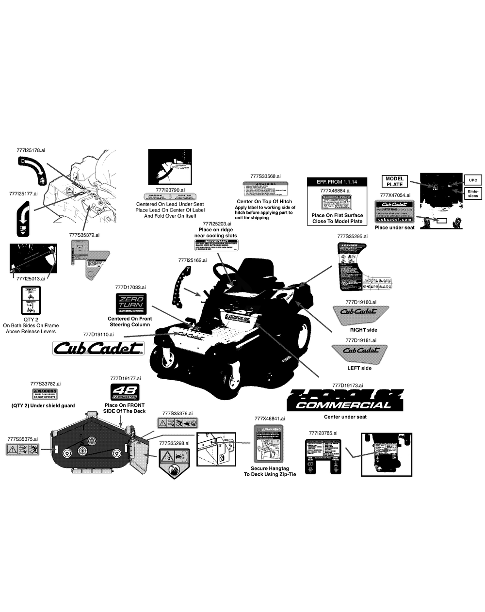 Label Map 48-Inch Diagram and Parts List for Z-FORCESZ48 (53ATDFJB-53ATDFJB050)(2014) Cub Cadet Lawn Tractor